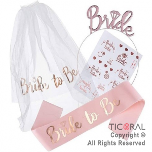SET BRIDE TO BE VINCHA BANDA TATOOS Y VELO  X 1
